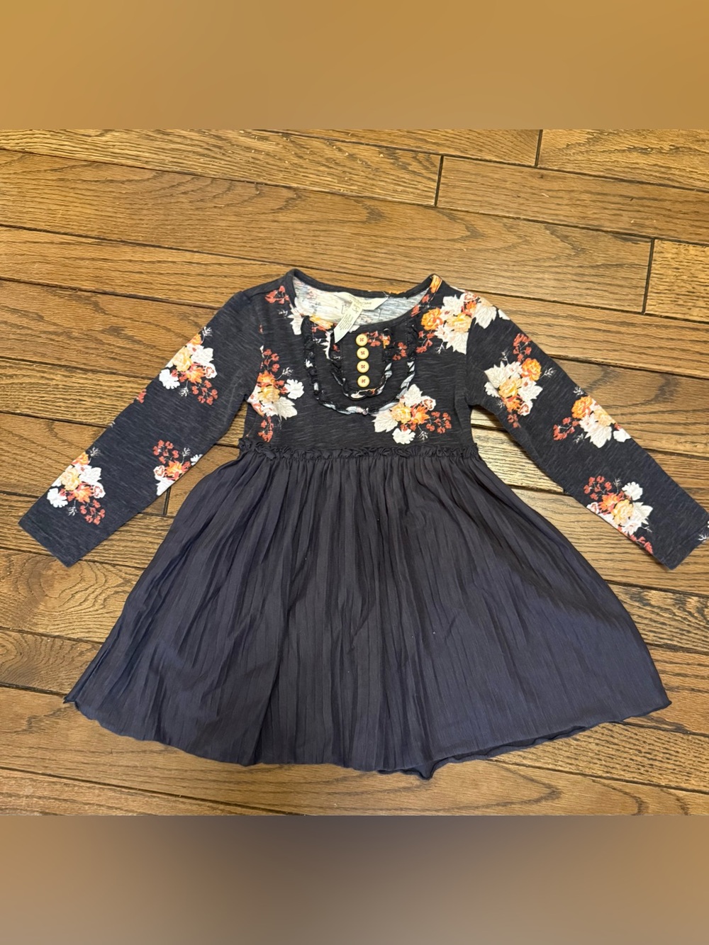 Matilda Jane Dark Gray Floral Long Sleeve Twirl Dress